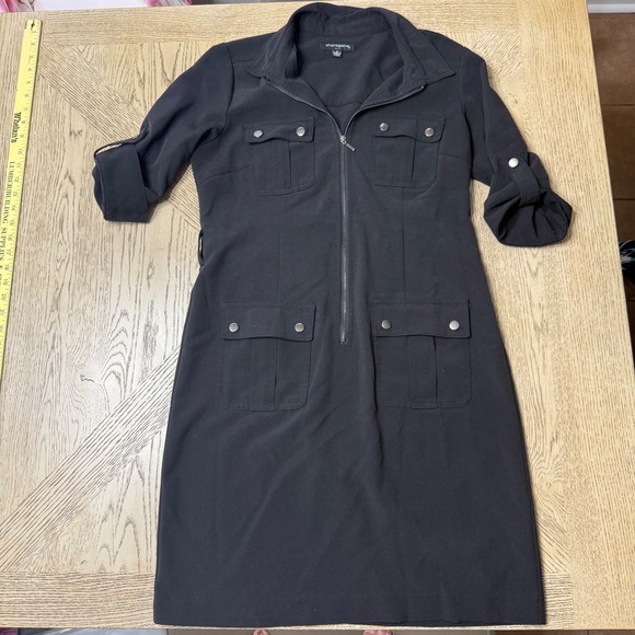 Sharagano  Size 8 Black Utility Dress Roll Tab Sleeve Pockets Career - Picture 1 of 9